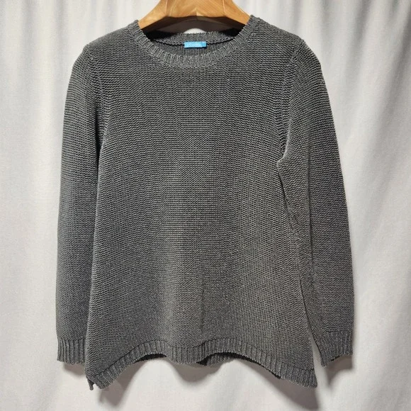 J.McLaughlin Women Charcoal Gray Textured Garter Knit Crew Neck Sweater Large L - Picture 3 of 7